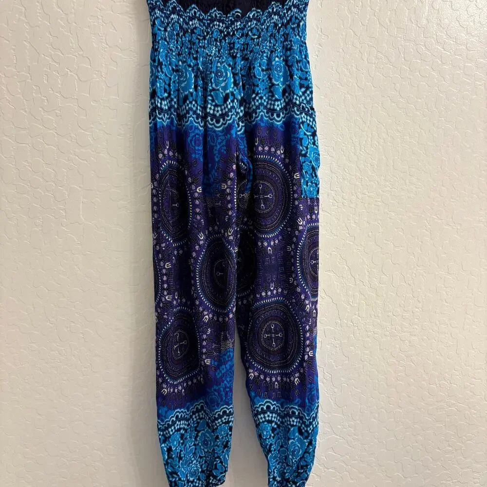 Free People Women's Harem Pants with Smocked Waist and Ethnic Print Boho